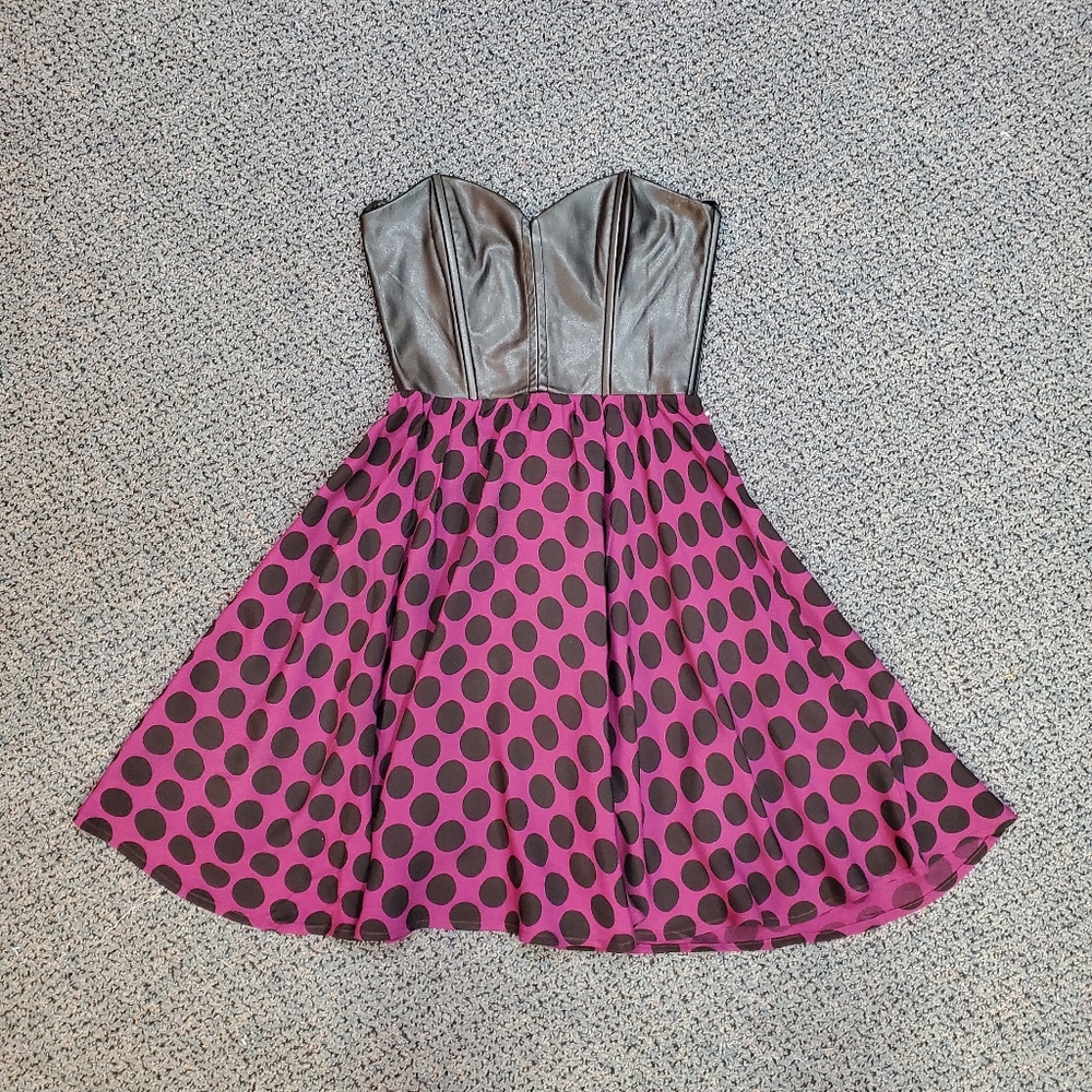 🔸️Faux Leather Top Polka Dot Dress